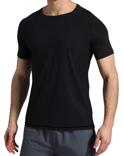 VAYAGER Men's Swim Shirts Rash Guard UPF 50+ Short Sleeve Sun Protection Fishing Tops for Surfing(Black-XXXL) - Image 1