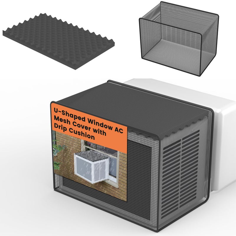 GCGOODS Mesh Cover Drip Cushion Kit for UShaped Window AC Window Air Conditioner Cover Set Specially for Outside U Shaped Units Easy Air Flow Reduce Dropping Noise of Water Black - Image 2