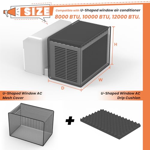 GCGOODS Mesh Cover Drip Cushion Kit for UShaped Window AC Window Air Conditioner Cover Set Specially for Outside U Shaped Units Easy Air Flow Reduce Dropping Noise of Water Black - Image 3
