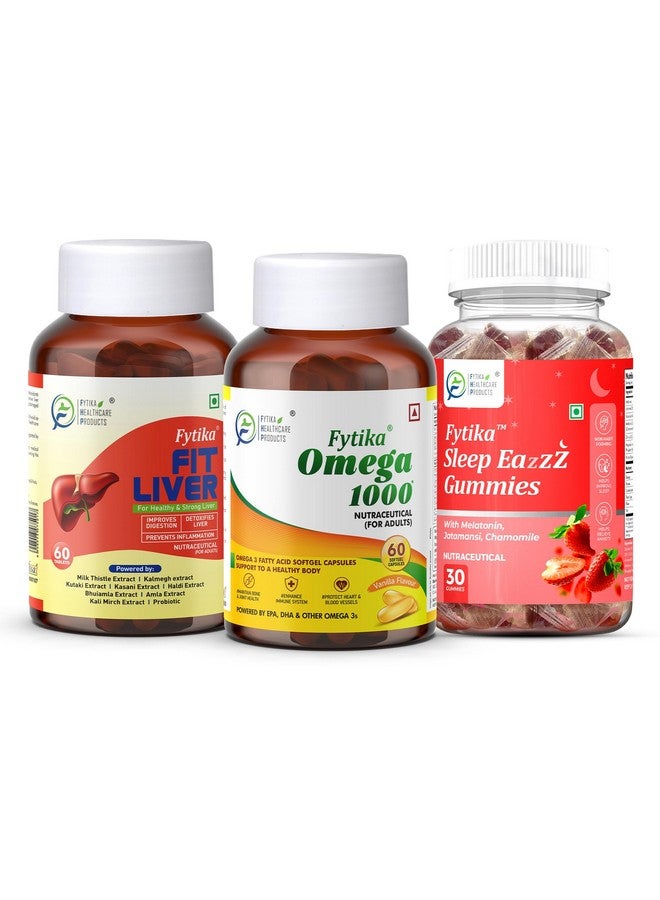 FYTIKA فيتيكا فيت كبد - 60 قرص + أوميغا 1000-60 كبسولة + سليب إيز - حلوى النوم - 30 حبة، مجموعة (عبوة من 3) - Image 1