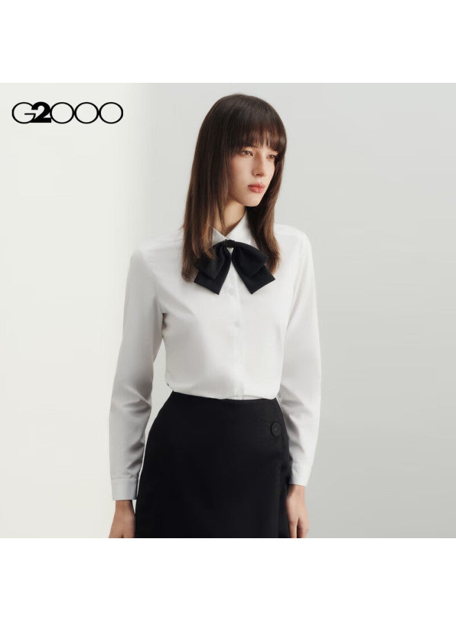 G2000 Spring And Summer Mall Matching Detachable Bow Long-sleeve Shirt 4122233g2, White, Size 34 - Image 3