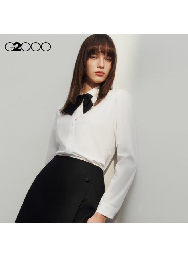 G2000 Spring And Summer Mall Matching Detachable Bow Long-sleeve Shirt 4122233g2, White, Size 34 - Image 1