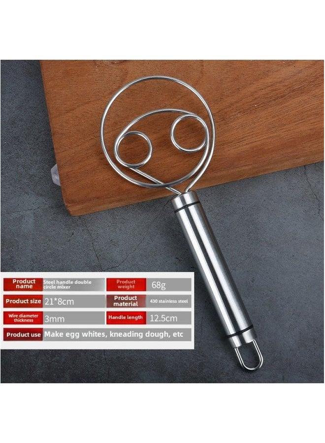 Stainless Steel Flour Beater Stir Stick Coil Mixer And Baking Tools-Color:Steel Handle Double Ring  - Image 1