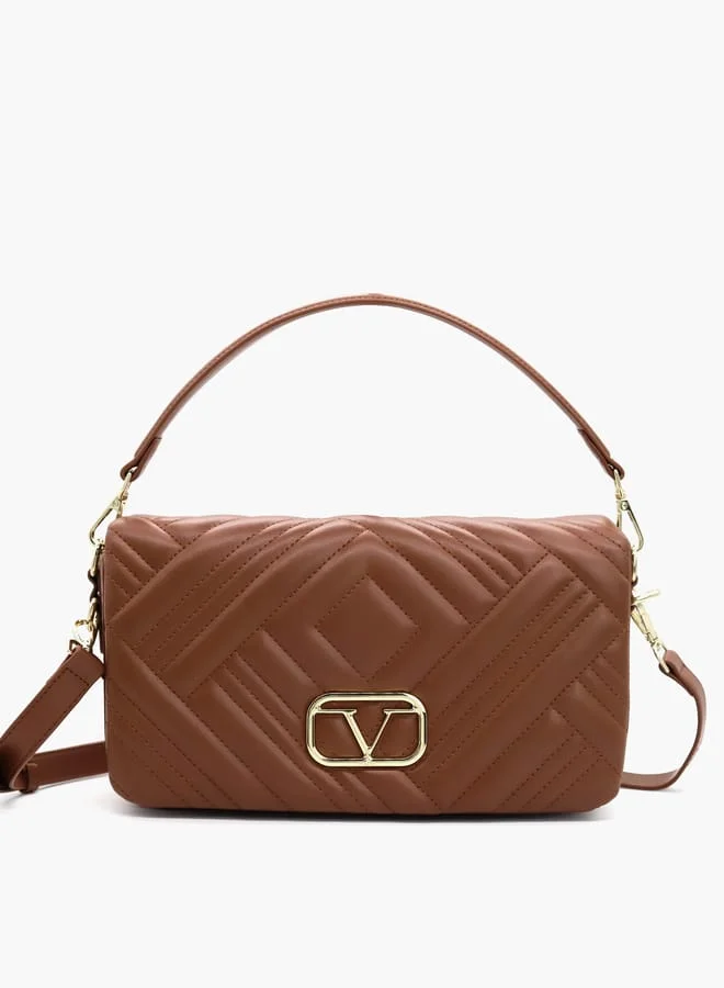 V إيطاليا Quilted Crossbody Bag with Detachable Strap and Flap Closure