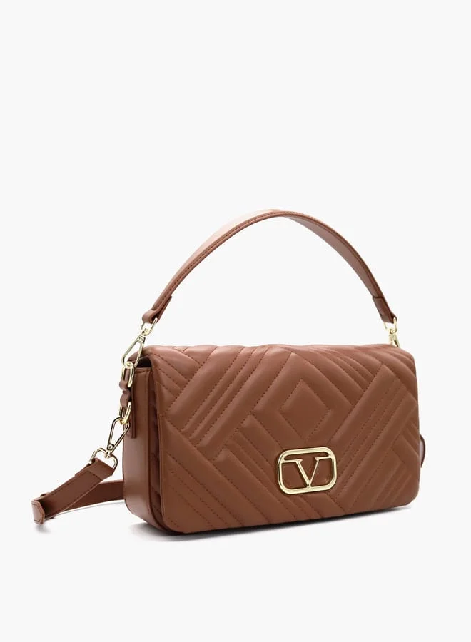 V إيطاليا Quilted Crossbody Bag with Detachable Strap and Flap Closure