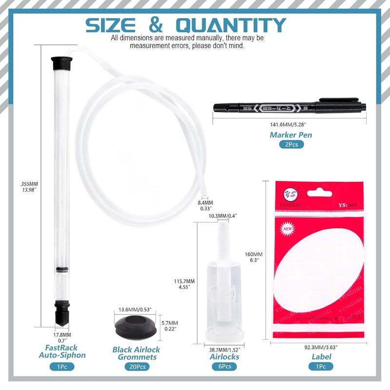 Cimeton Cimeton 30Pcs Airlock Set with Silicone Stopper and Grommets Auto Siphon with 6 Feet Clear Tubing and Clamp Fermentation Tool Pack for Fermentation for Preserving Brewing  - Image 2