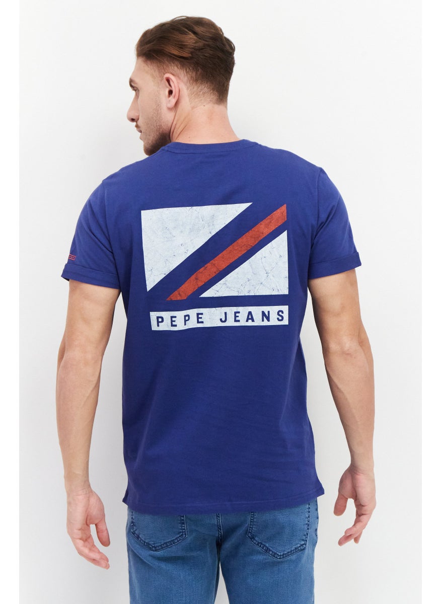 Pepe Jeans - Men Round Neck Short Sleeves Brand Logo T-Shirt, Navy Blue Combo - Image 1