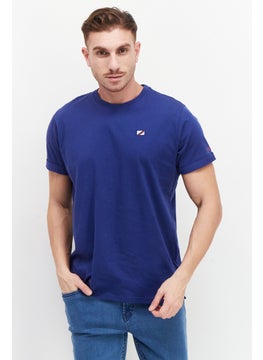 Men Round Neck Short Sleeves Brand Logo T-Shirt, Navy Blue Combo