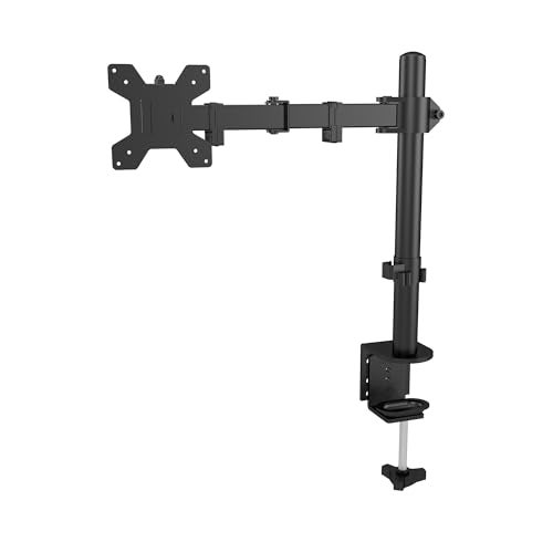 BonKaso Adjustable Single Arm Monitor Stand for Desk | Alloy Steel Durable Mount for 13”-27” Screens | 360° Rotation, Height Adjustable, Cable Management, Space Saving Monitor Arm (Black & White) - Image 1
