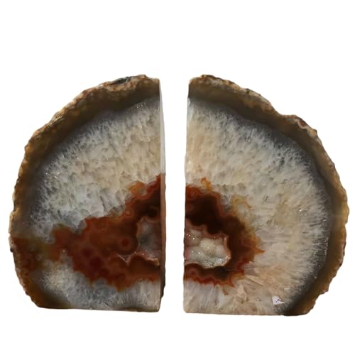 JIC Gem 1 Pair(4 to 6 Lbs) Natural Agate Bookends Decorative geode Book Ends for Heavy Books with Rubber Bumpers for Shelves and Office Decoration - Image 2
