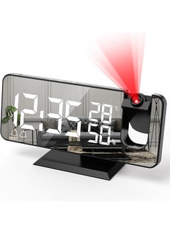 Necomi Projection Alarm Clock For Bedrooms 7.4 Inch Led Mirror Digital Alarm Clock With 180°Projector On Ceiling Wall With Dimmer And Radio Usb Charger Temperature And Humidity Display 