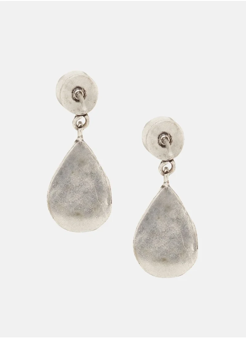 Priyaasi Plated Stone Studded Teardrop Shaped Oxidized Marble Drop Earrings