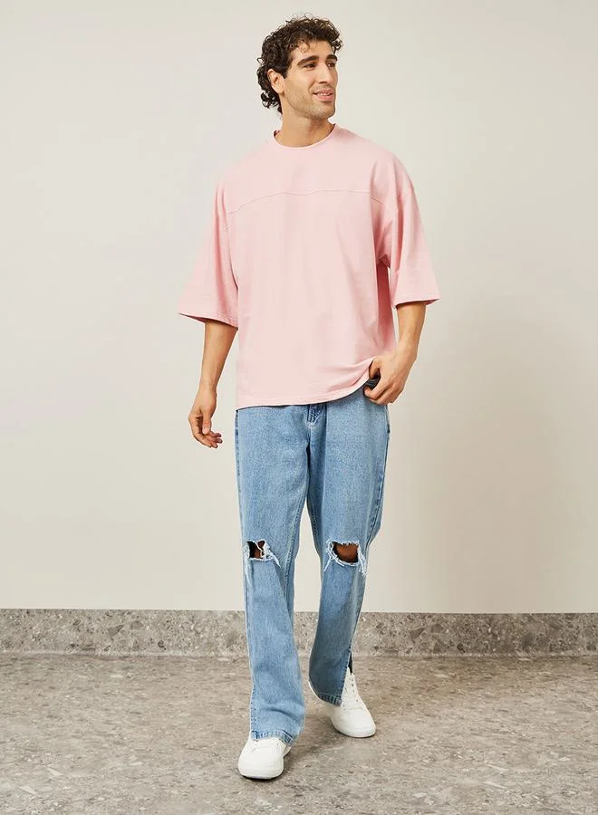 Styli Boxy Fit Cut & Sew Panel Terry T-Shirt