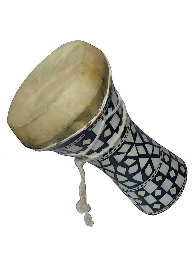 ماركة غير محددة طبلة مصري إفريقي خشب وسط مزخرفة متعددة الألوان مع جلدة ماعز طبيعي بقطر ٨ سم - Rawhide Goat  - Image 2