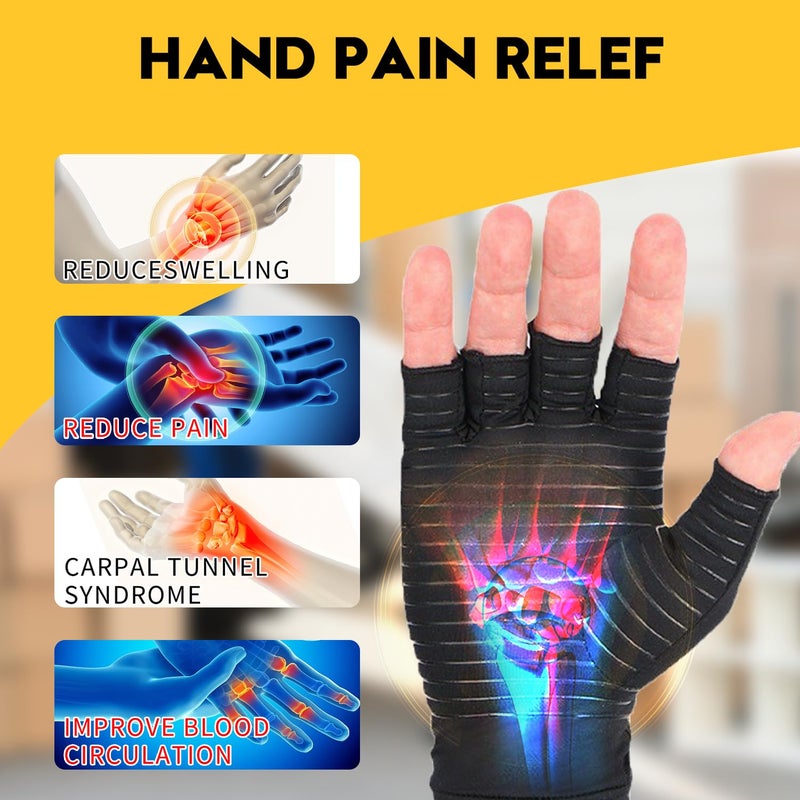 Inscool Copper Arthritis Gloves, Copper Compression Gloves for Arthritis Hands for Women and Men, Fingerless Arthritis Pain Relief Gloves for Carpal Tunnel, Rheumatoid,Tendonitis,Relieve Muscle Pain(Black,XL) - Image 3