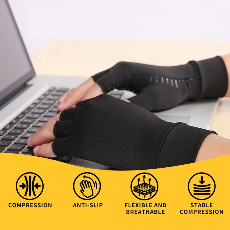 Inscool Copper Arthritis Gloves, Copper Compression Gloves for Arthritis Hands for Women and Men, Fingerless Arthritis Pain Relief Gloves for Carpal Tunnel, Rheumatoid,Tendonitis,Relieve Muscle Pain(Black,XL) - Image 5