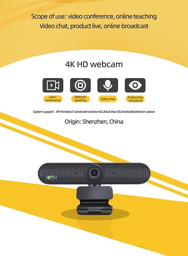 جينفي كاميرا ويب بدقة 4K مع ميكروفون، كاميرا ويب عالية الوضوح بالكامل بمعدل 30 إطارًا في الثانية، كاميرا ويب للبث المباشر مع ميكروفونات، زاوية دوران 360 درجة ورؤية 75 درجة، كاميرا USB للمكالمات/المؤتمرات/أجهزة الكمبيوتر المحمولة/أجهزة الكمبيوتر - Image 5