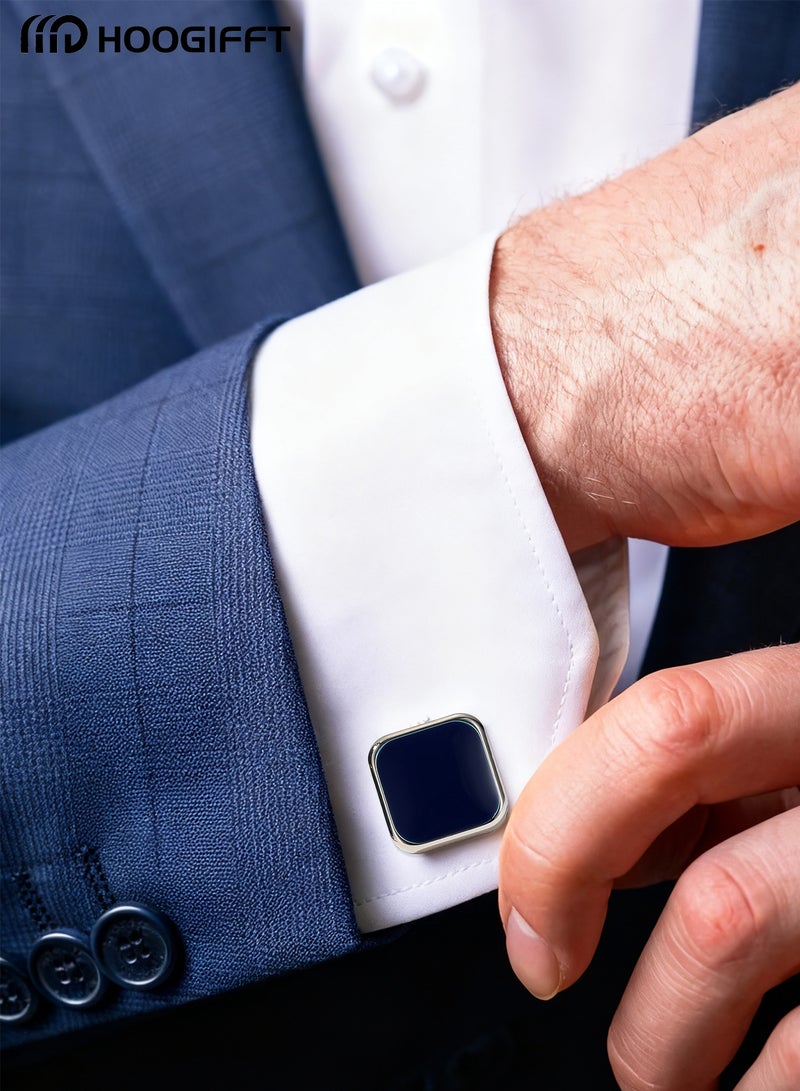 HOOGIFFT 2 Pairs Men's Cufflinks, Shirt Suit Cufflinks, Stainless Steel Cuff Links for Shirt, With Classic Calm and Unique Design are Suitable for Formal occasions and Daily Mens Accessories(With Cufflink Box) - Image 5