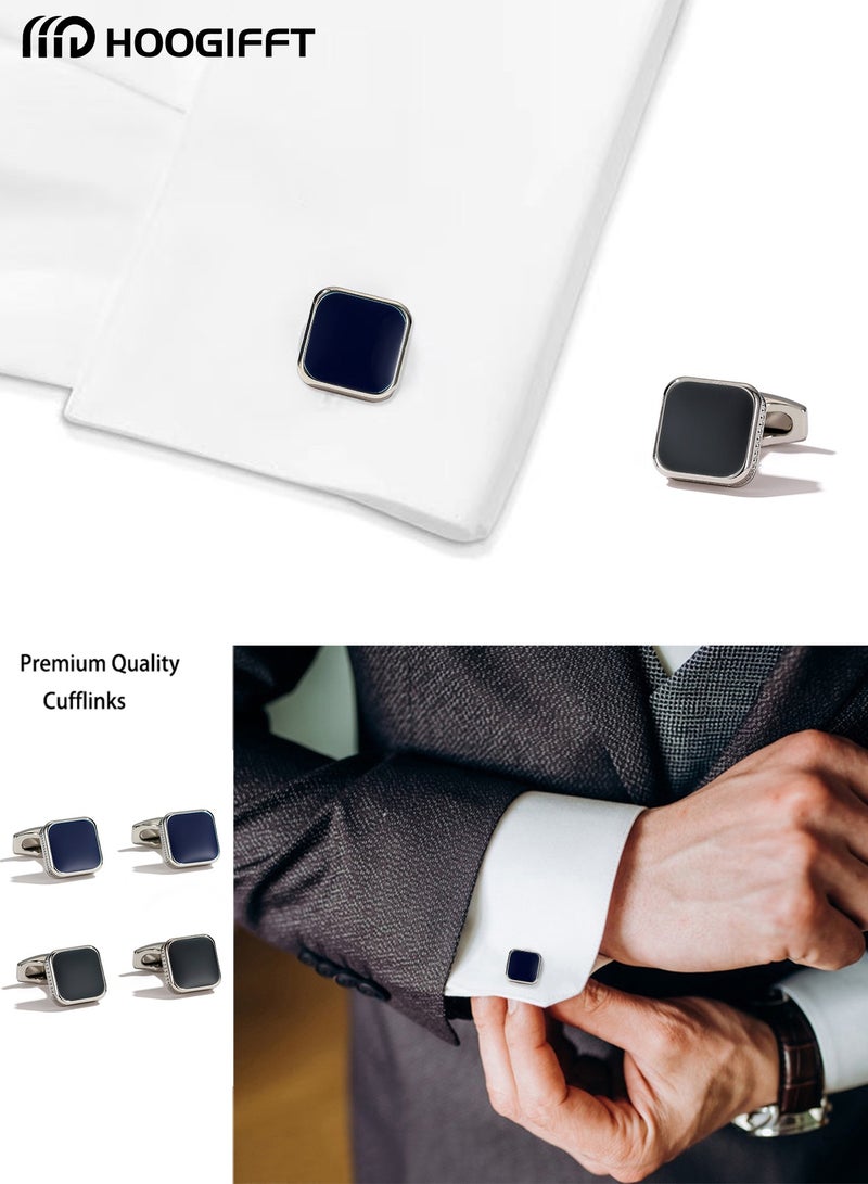 HOOGIFFT 2 Pairs Men's Cufflinks, Shirt Suit Cufflinks, Stainless Steel Cuff Links for Shirt, With Classic Calm and Unique Design are Suitable for Formal occasions and Daily Mens Accessories(With Cufflink Box) - Image 3