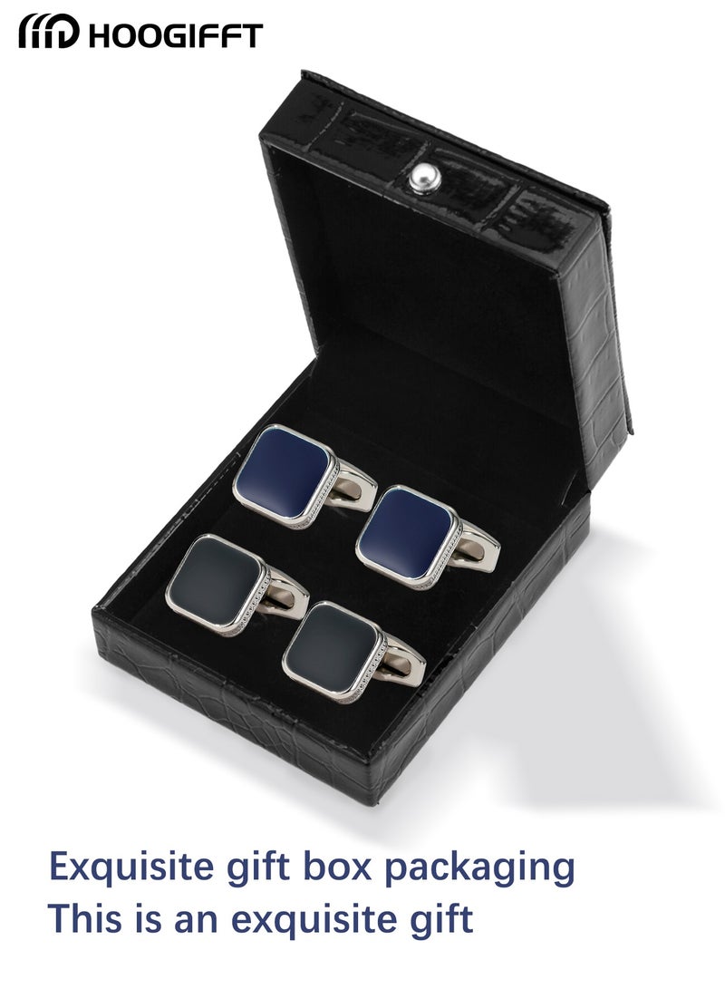 HOOGIFFT 2 Pairs Men's Cufflinks, Shirt Suit Cufflinks, Stainless Steel Cuff Links for Shirt, With Classic Calm and Unique Design are Suitable for Formal occasions and Daily Mens Accessories(With Cufflink Box) - Image 2