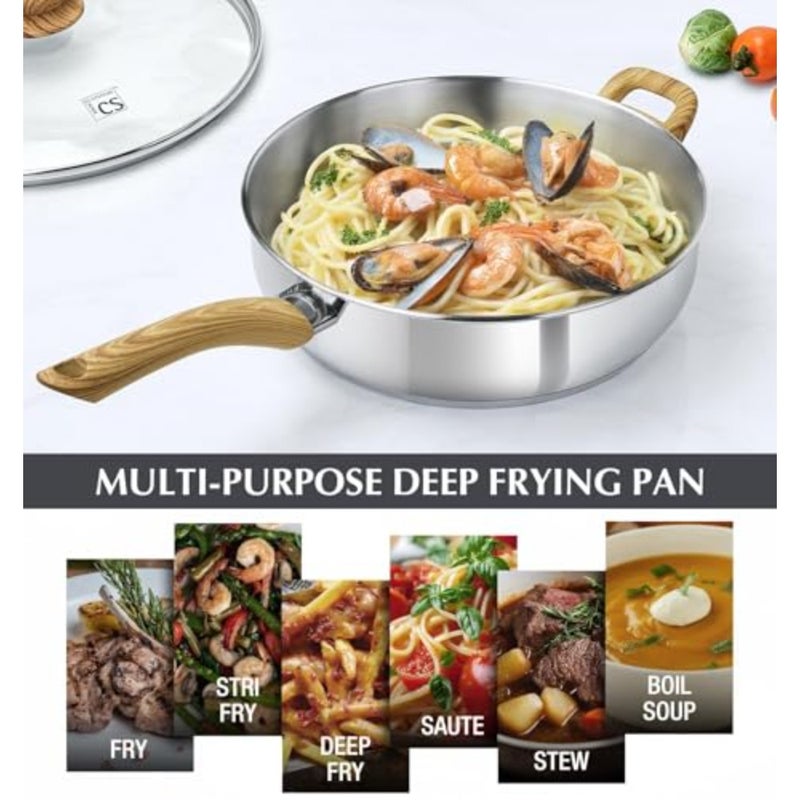 Saute Pan with Lid for Cooking, 18/10 Stainless Steel, Silver, Deep 5.2 L Capacity with Cool-Touch Bakelite Handle and Induction Compatibility - Image 4