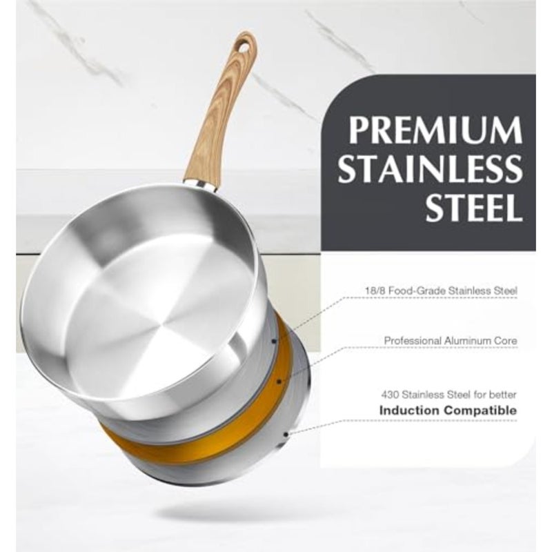 Saute Pan with Lid for Cooking, 18/10 Stainless Steel, Silver, Deep 5.2 L Capacity with Cool-Touch Bakelite Handle and Induction Compatibility - Image 2