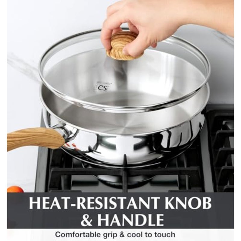 Saute Pan with Lid for Cooking, 18/10 Stainless Steel, Silver, Deep 5.2 L Capacity with Cool-Touch Bakelite Handle and Induction Compatibility - Image 3