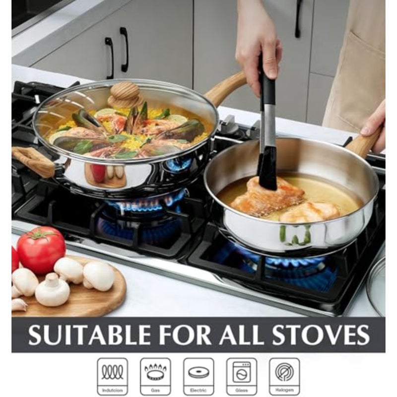 Saute Pan with Lid for Cooking, 18/10 Stainless Steel, Silver, Deep 5.2 L Capacity with Cool-Touch Bakelite Handle and Induction Compatibility - Image 5
