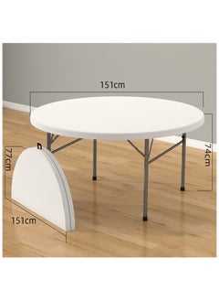LANNY Jeffcoco Furniture Portable Plastic Folding Table Dia 150cm Round for 8-10 Person for Party/Picnic/Garden/Dining/Kitchen/Buffee/Restaurant (1.5m)  - Image 2