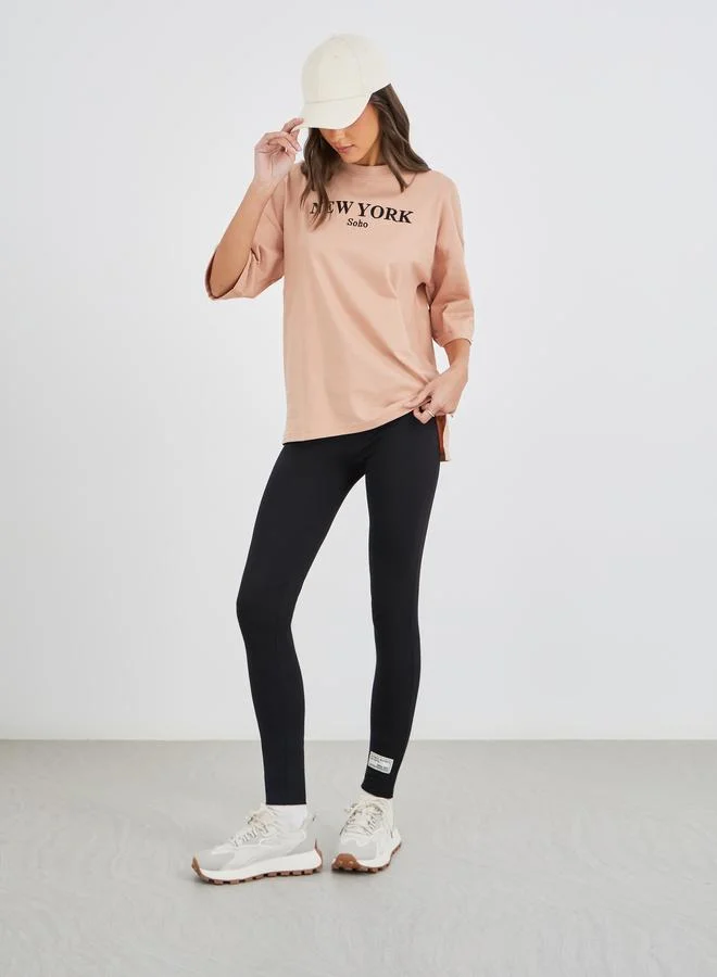 Styli Styli Text Embroidered Oversized T-Shirt and Leggings Co-Ords