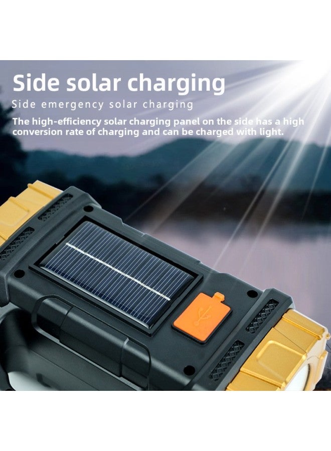 Two-headed Solar Light Portable Lamp Household Emergency External Charging Led Flashlight USB Dual Light Source Camping Searchlight-Color:Gold - Image 4