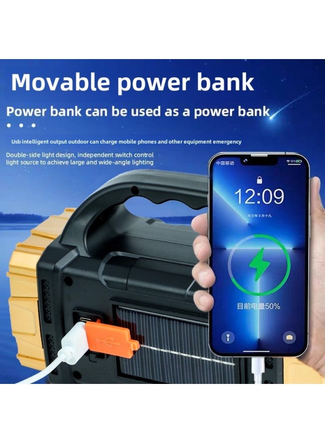 Two-headed Solar Light Portable Lamp Household Emergency External Charging Led Flashlight USB Dual Light Source Camping Searchlight-Color:Gold - Image 5