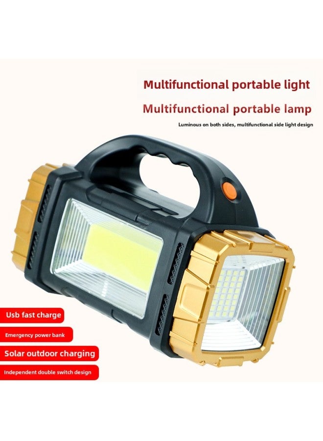 Two-headed Solar Light Portable Lamp Household Emergency External Charging Led Flashlight USB Dual Light Source Camping Searchlight-Color:Gold - Image 2