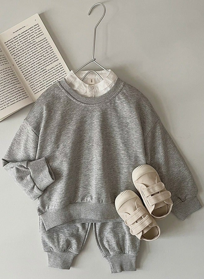 Loquat Kid's Round Neck Tracksuit Pullover Sweatshirt Jogging Pants Set 2 Pieces Sweatsuit Gray 