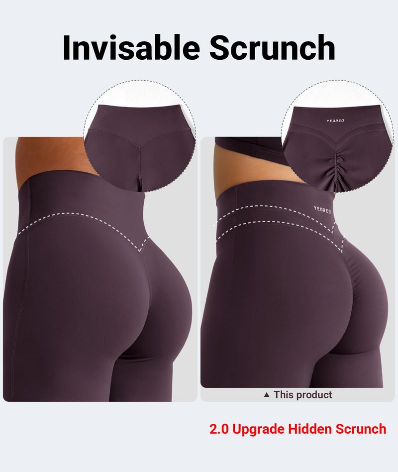 YEOREO Straight Leg Workout Leggings Hidden Scrunch High Waist Gym Pants No Front Seam Wide Leg Yoga Pants Black Berry M - Image 4