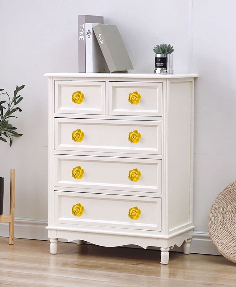 DLD Handle Knobs, Elegant Pink Rose Pulls Flower Ceramic Cabinet Knobs Cupboard Drawer Pull Handles + Screw Furniture Handle knob Ornament(8 Pieces) (Yellow) - Image 3