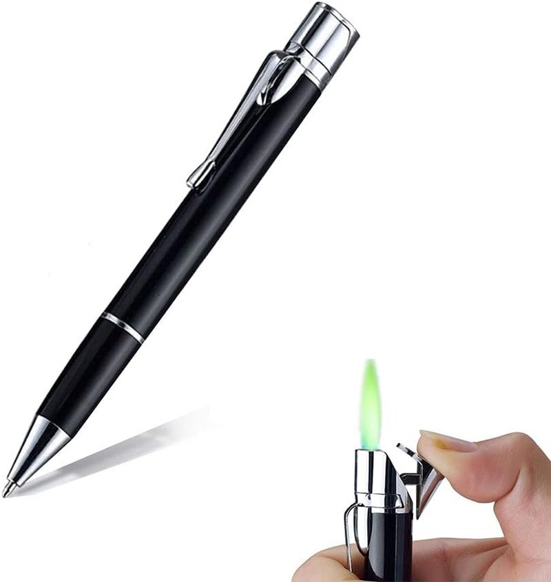comfrt Pen Shaped Windproof Lighter Green Flame Gas Jet Torch Butane Lighters, Weatherproof Outdoor Lighter, Lighters Butane Lighters Pen Torch Single Jet Adjustable Butane Refillable, Men's Gift (Black) - Image 1