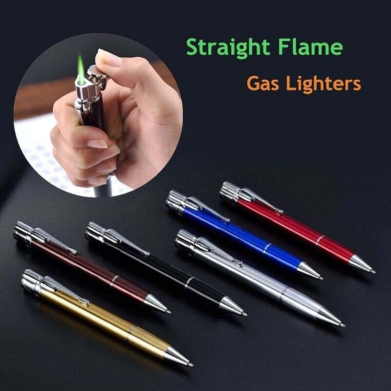 comfrt Pen Shaped Windproof Lighter Green Flame Gas Jet Torch Butane Lighters, Weatherproof Outdoor Lighter, Lighters Butane Lighters Pen Torch Single Jet Adjustable Butane Refillable, Men's Gift (Black) - Image 2