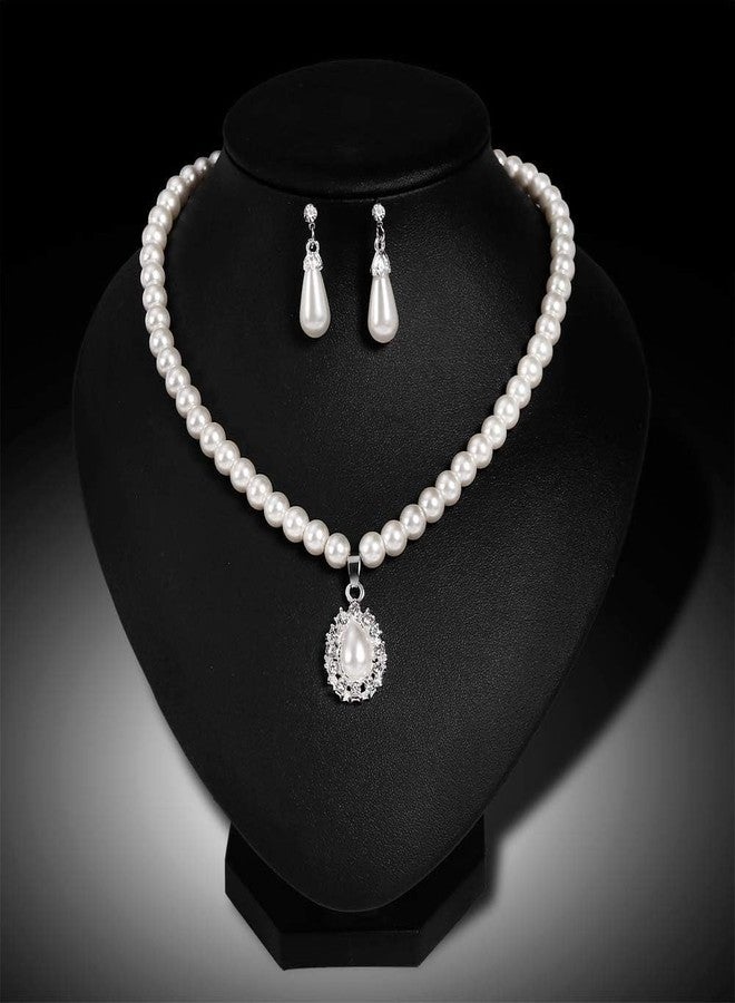 CSIYANJRY99 Pearl Necklace and Earring Set Faux Pearl Jewelry Sets for Women Imitation Beaded Pearl Necklace Bracelet Stud Earrings for Women (B) - Image 2