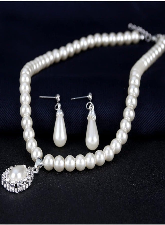 CSIYANJRY99 Pearl Necklace and Earring Set Faux Pearl Jewelry Sets for Women Imitation Beaded Pearl Necklace Bracelet Stud Earrings for Women (B) - Image 3