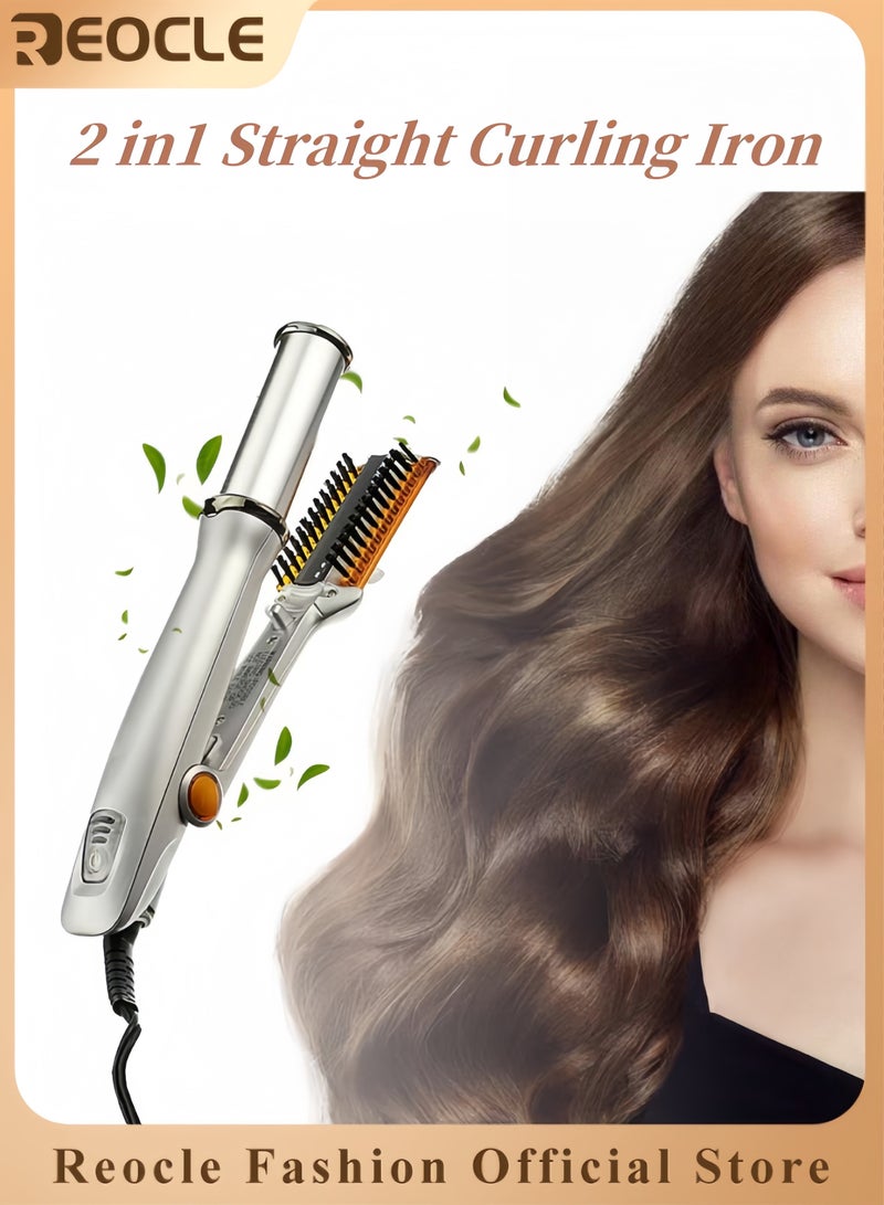 REOCLE 2 in1 Straight Curling Iron Hair Curling Wand for Short & Long Hair Multi Functional Rotating Curling Iron Fast Heat Hair Straightener with Adjustable Temperature for All Dry & Wet Styling  - Image 1