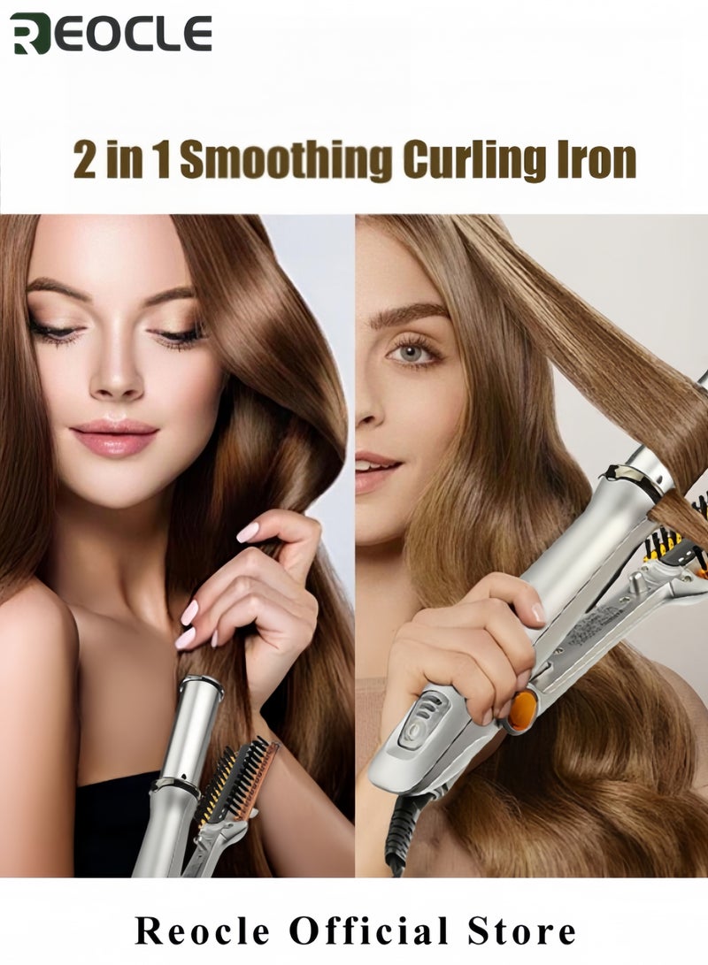 REOCLE 2 in1 Straight Curling Iron Hair Curling Wand for Short & Long Hair Multi Functional Rotating Curling Iron Fast Heat Hair Straightener with Adjustable Temperature for All Dry & Wet Styling  - Image 2