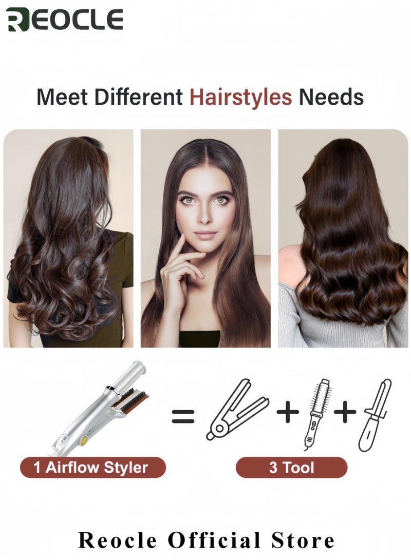 REOCLE 2 in1 Straight Curling Iron Hair Curling Wand for Short & Long Hair Multi Functional Rotating Curling Iron Fast Heat Hair Straightener with Adjustable Temperature for All Dry & Wet Styling  - Image 3