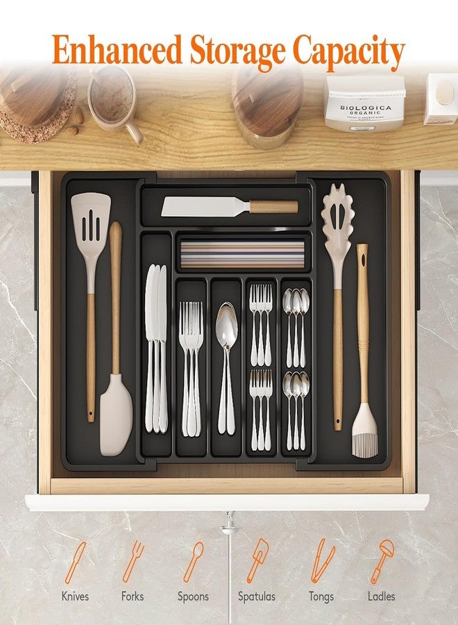 Zomify Cutlery Drawer Organiser,Expandable Cutlery Tray for Kitchen Drawer, Adjustable Utensils and Silverware Holder,Compact Drawer Divider for Knives, Forks and Spoons – Large, Black - Image 3