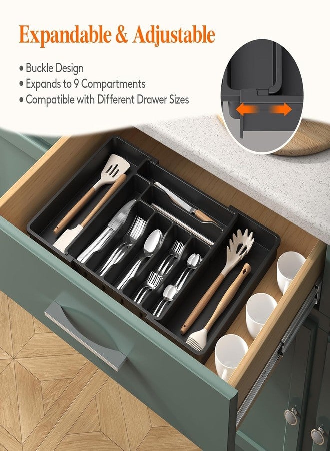 Zomify Cutlery Drawer Organiser,Expandable Cutlery Tray for Kitchen Drawer, Adjustable Utensils and Silverware Holder,Compact Drawer Divider for Knives, Forks and Spoons – Large, Black - Image 4