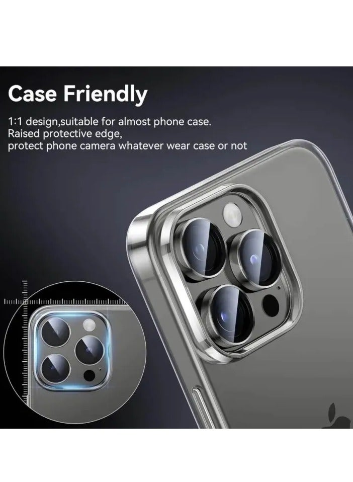 الرائد حماية عدسة الكاميرا لهاتف iPhone 16 Pro Max/16 Pro، واقي شاشة زجاجي مقسى 9H مع حلقة معدنية فردية، شفاف عالي الدقة، مقاوم للتوهج والخدوش، سهل التركيب - مناسب للتيتانيوم الصحراوي - Image 2