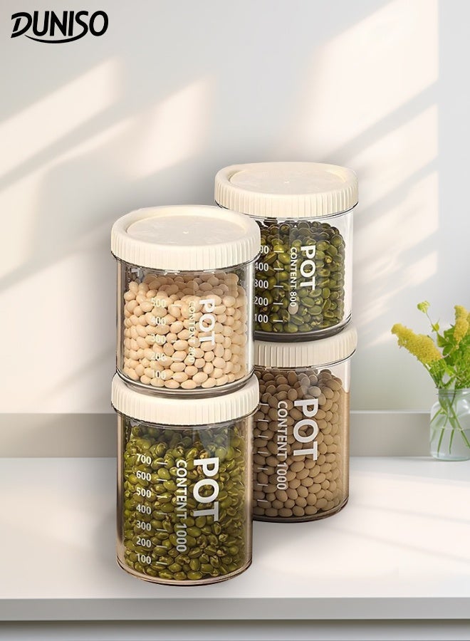 DUNISO 4Pcs  Airtight Food Storage Jar Set Round Clear Plastic Jars with Sealing Lid Leak-proof Stackable Kitchen Pantry Organization Canisters for Cereal， Coffee， Tea， Spice - Image 1