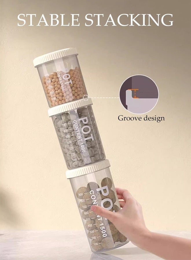 DUNISO 4Pcs  Airtight Food Storage Jar Set Round Clear Plastic Jars with Sealing Lid Leak-proof Stackable Kitchen Pantry Organization Canisters for Cereal， Coffee， Tea， Spice - Image 3