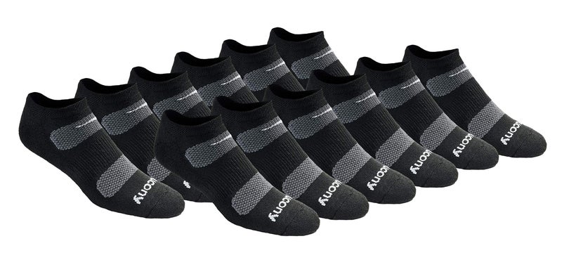 Saucony Mens RunDry Mesh Ventilating Comfort Fit Performance NoShow Socks Available in MXXL 6 18 Black Basic 12 Pairs XLarge