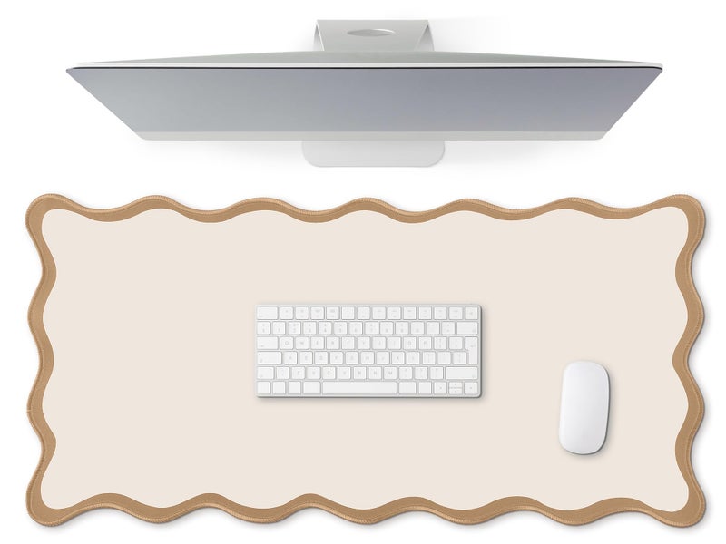 Hahafelt Scalloped Desk Mat Large Desk Pad Cute Coquette Table Mat Back to School Preppy Table Make up Pad Nonslip Graduation Gift with Stitching Waterproof GamingBeige315 x 158 Inches - Image 2